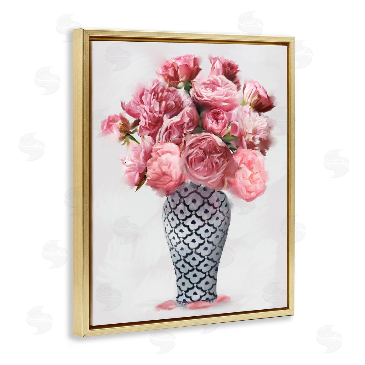 Elegant Pink Peony Bouquet Gold Floating Frame Canvas Wall Art, Home Decor by Ziwei Li