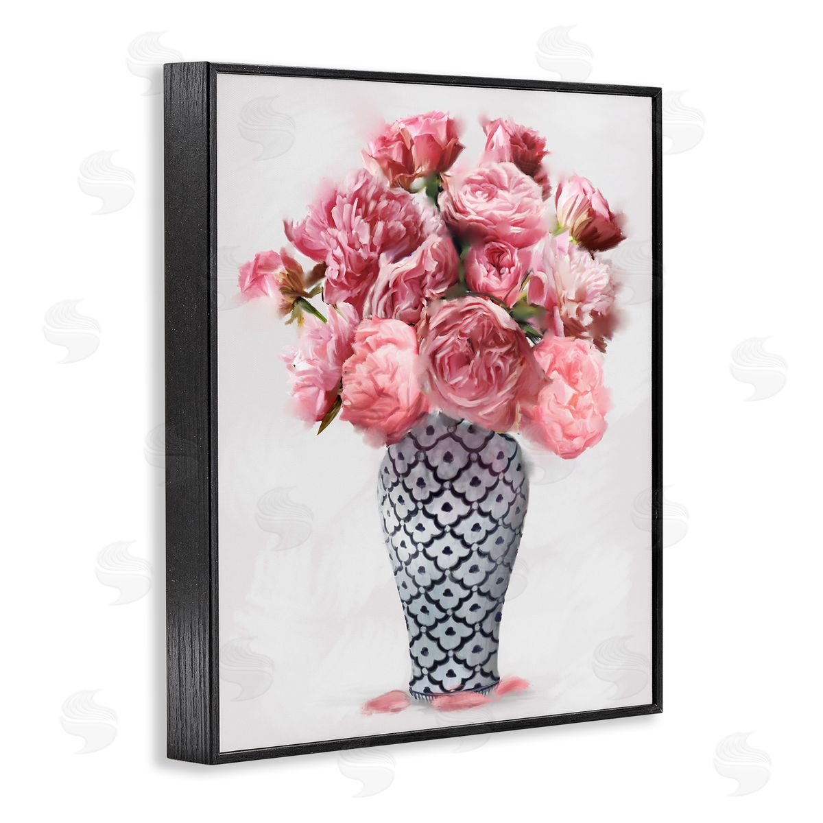Elegant Pink Peony Bouquet Black Frame Print Wall Art, Home Decor by Ziwei Li