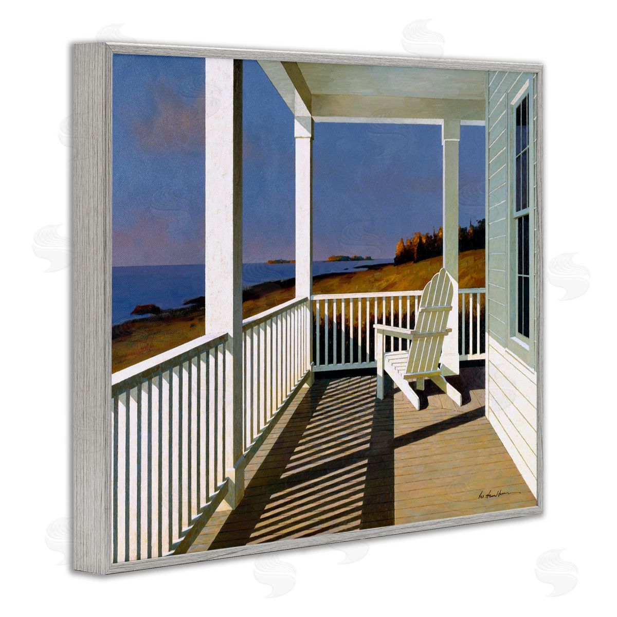 Cottage Porch with Beach Chair Grey Frame Print Wall Art, Home Decor by Zhen-Huan Lu