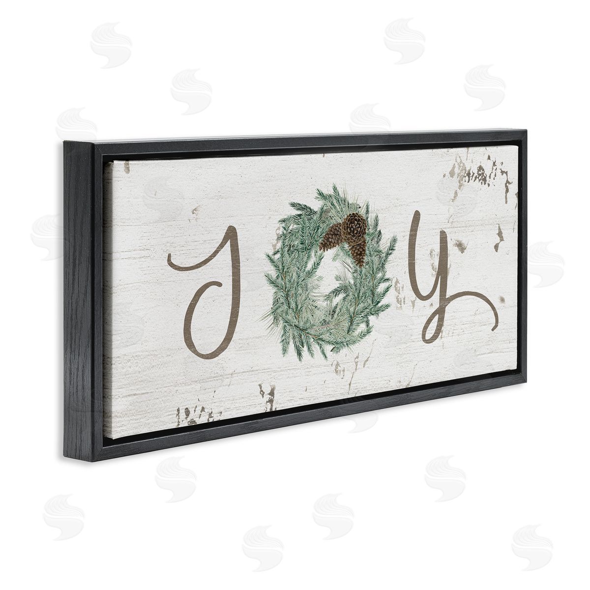 Joy Text Wreath Accent Black Floating Frame Canvas Wall Art, Home Decor by Grace Popp