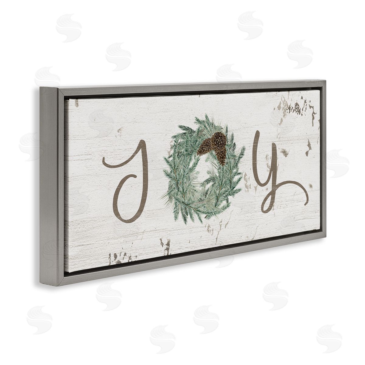 Joy Text Wreath Accent Grey Floating Frame Canvas Wall Art, Home Decor by Grace Popp