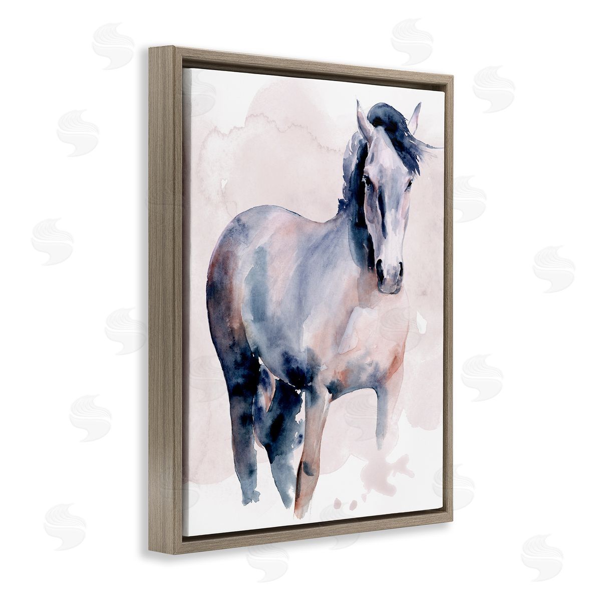 Blue Watercolor Horse Portrait Brown Floating Frame Canvas Wall Art, Home Decor by Jennifer Paxton Parker