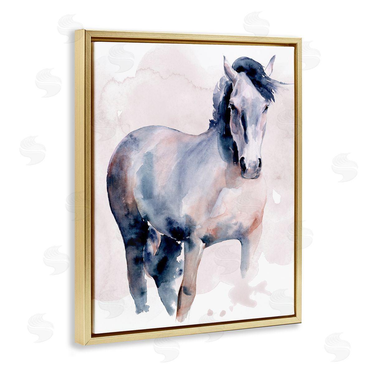 Blue Watercolor Horse Portrait Gold Floating Frame Canvas Wall Art, Home Decor by Jennifer Paxton Parker