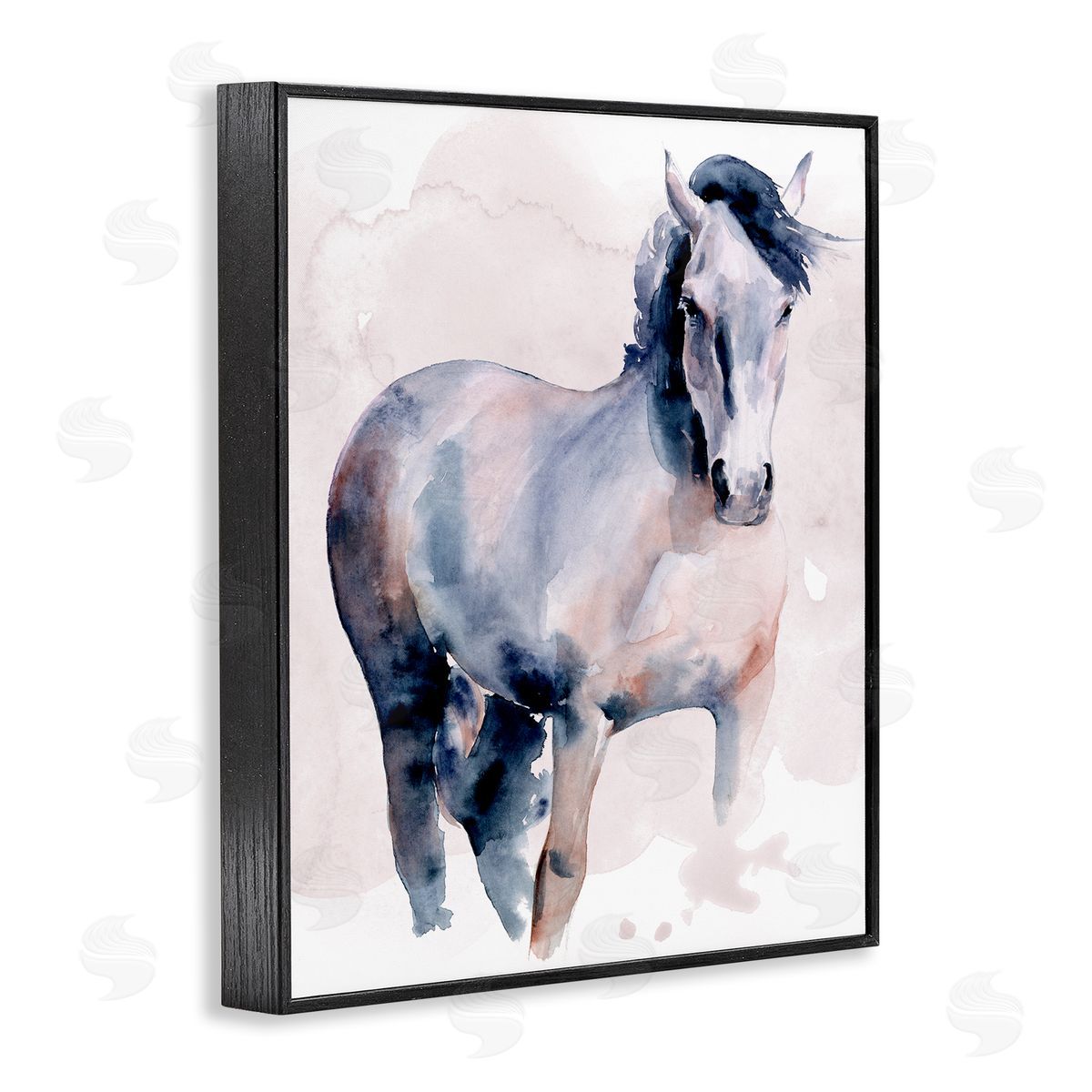 Blue Watercolor Horse Portrait Black Frame Print Wall Art, Home Decor by Jennifer Paxton Parker