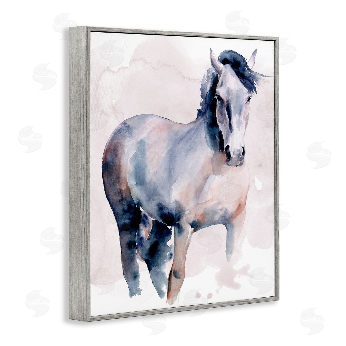 Blue Watercolor Horse Portrait Grey Frame Print Wall Art, Home Decor by Jennifer Paxton Parker