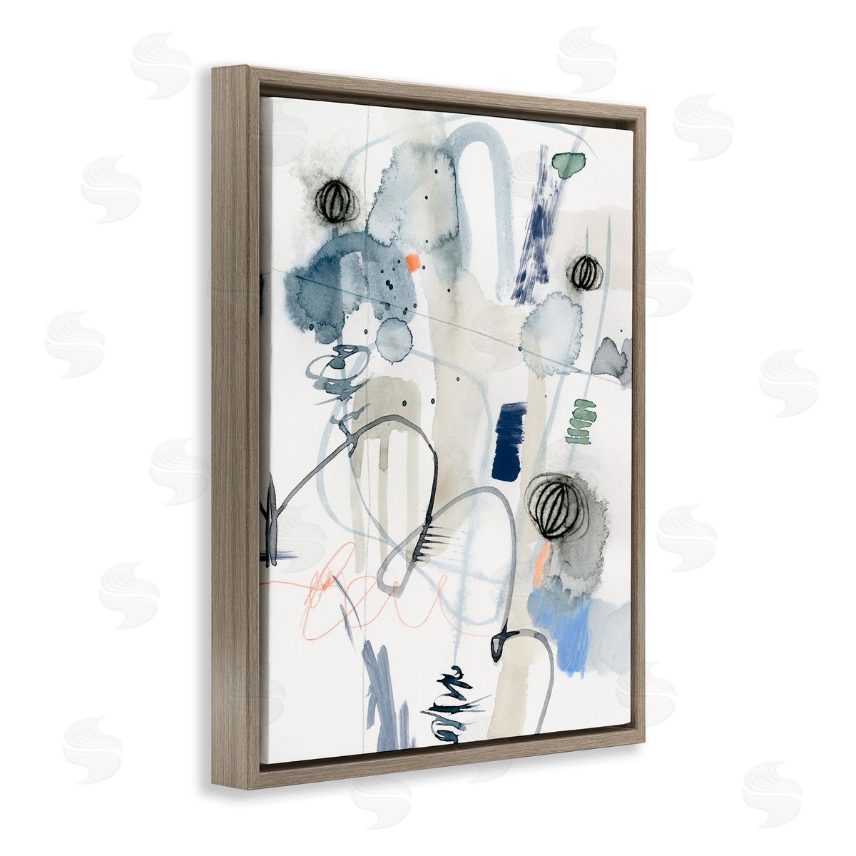 Abstract Shapes and Linework Brown Floating Frame Canvas Wall Art, Home Decor by Victoria Barnes