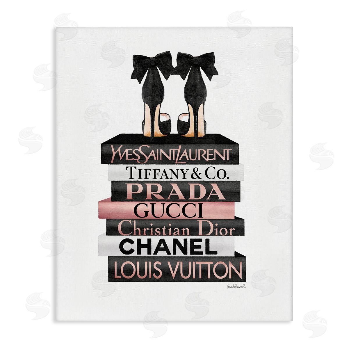 Black Heels on Tall Bookstack Canvas Wall Art, Home Decor by Amanda Greenwood