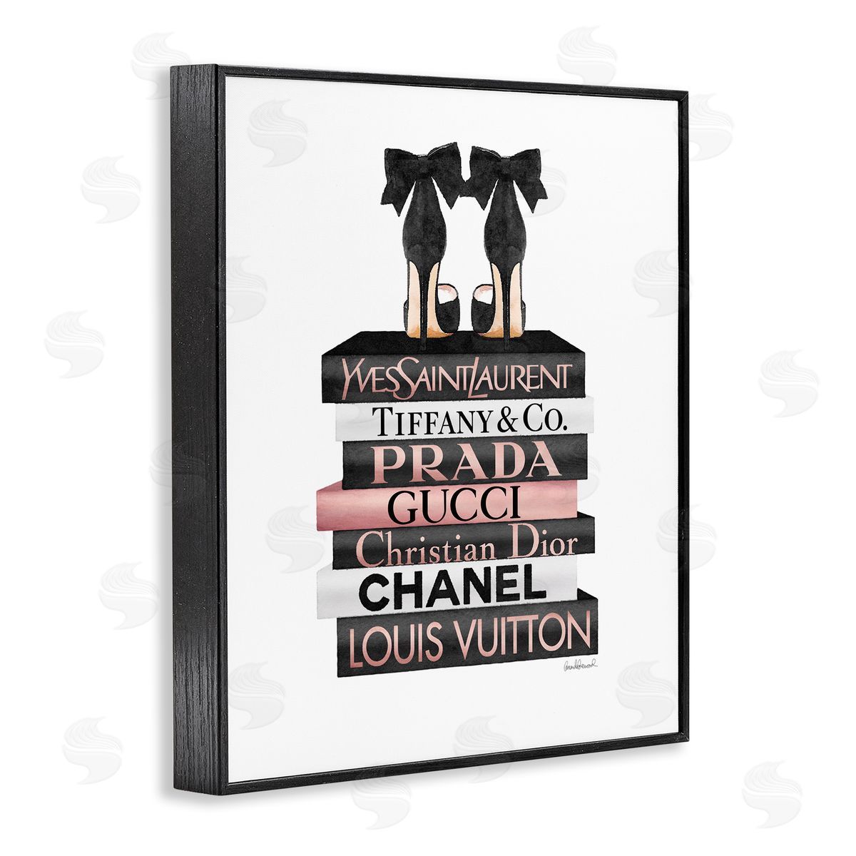 Black Heels on Tall Bookstack Black Frame Print Wall Art, Home Decor by Amanda Greenwood