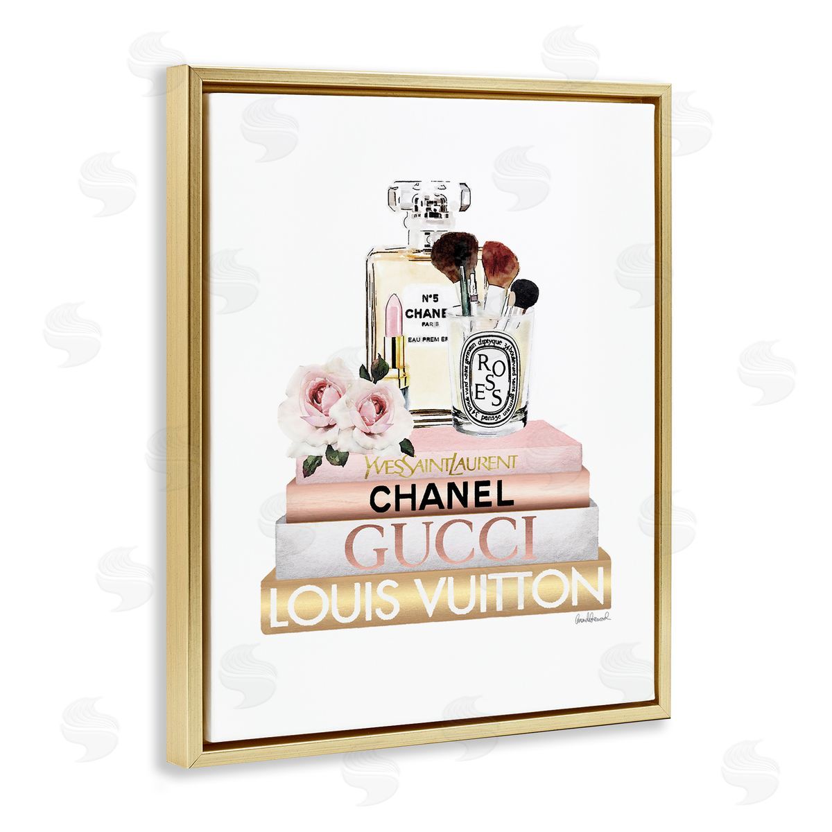 Glam Cosmetics on Fashion Books Gold Floating Frame Canvas Wall Art, Home Decor by Amanda Greenwood