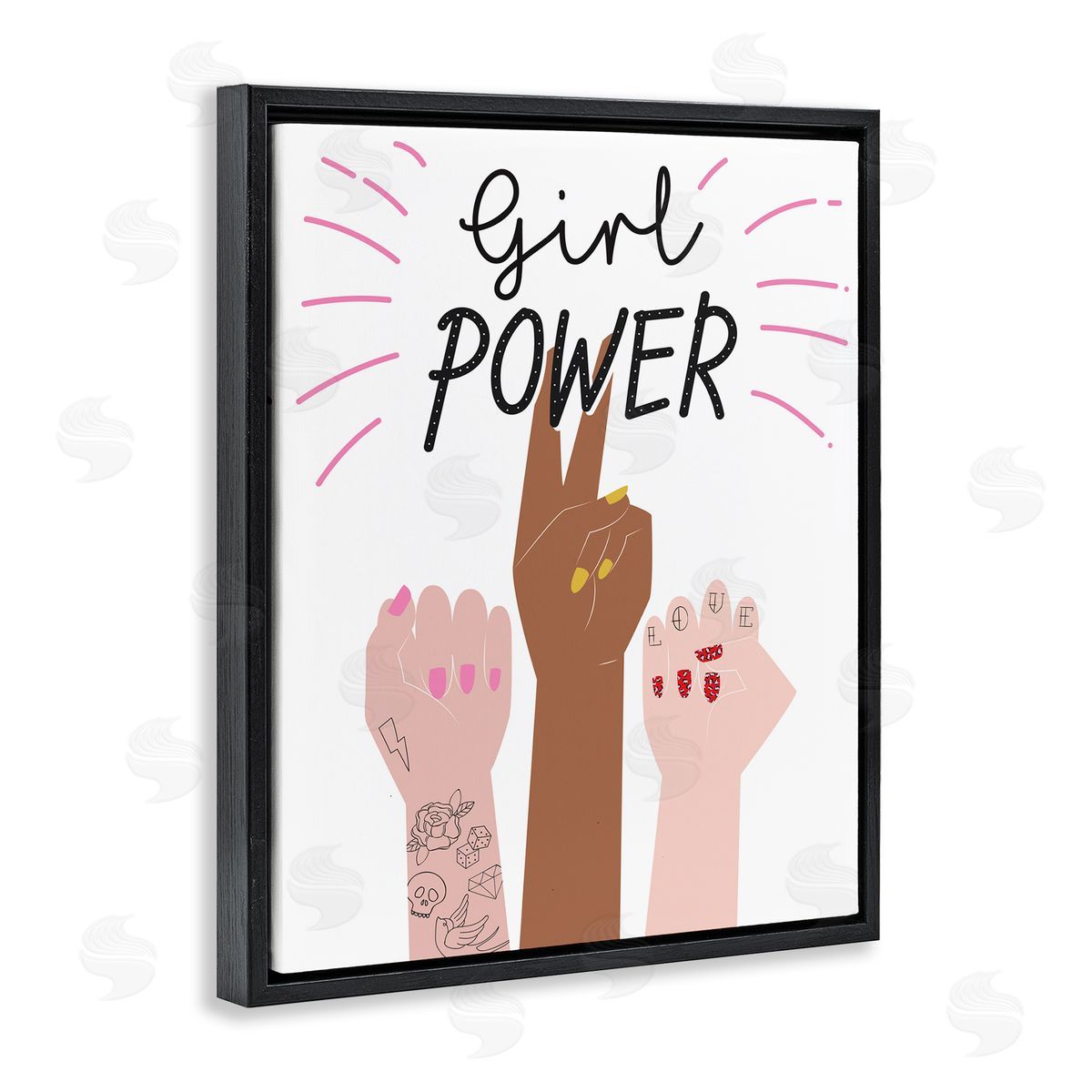 Girl Power Raised Fists Black Floating Frame Canvas Wall Art, Home Decor by Angela Nickeas