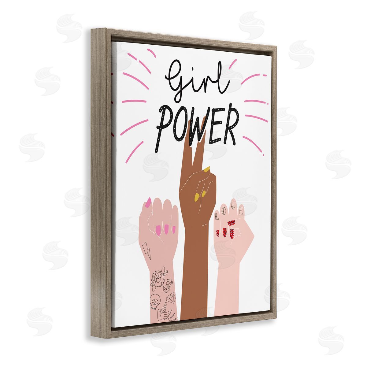 Girl Power Raised Fists Brown Floating Frame Canvas Wall Art, Home Decor by Angela Nickeas