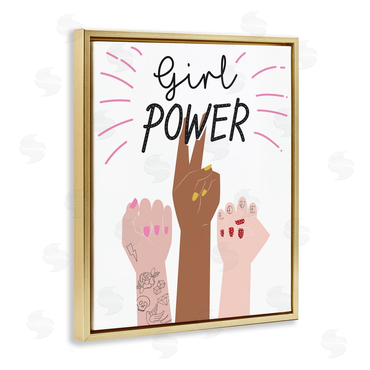 Girl Power Raised Fists Gold Floating Frame Canvas Wall Art, Home Decor by Angela Nickeas