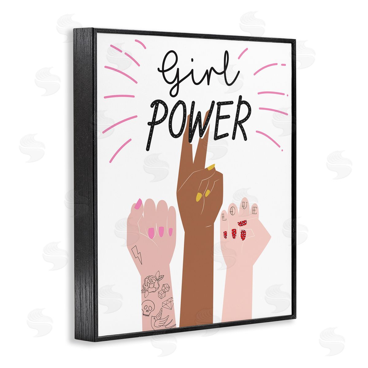 Girl Power Raised Fists Black Frame Print Wall Art, Home Decor by Angela Nickeas