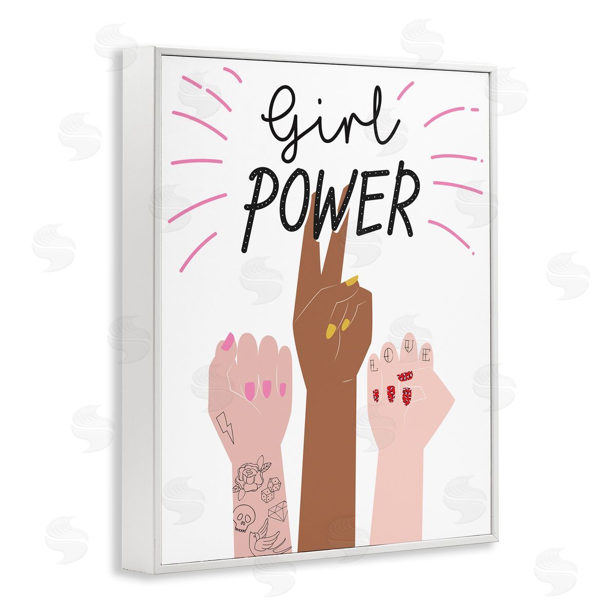 Girl Power Raised Fists White Frame Print Wall Art, Home Decor by Angela Nickeas
