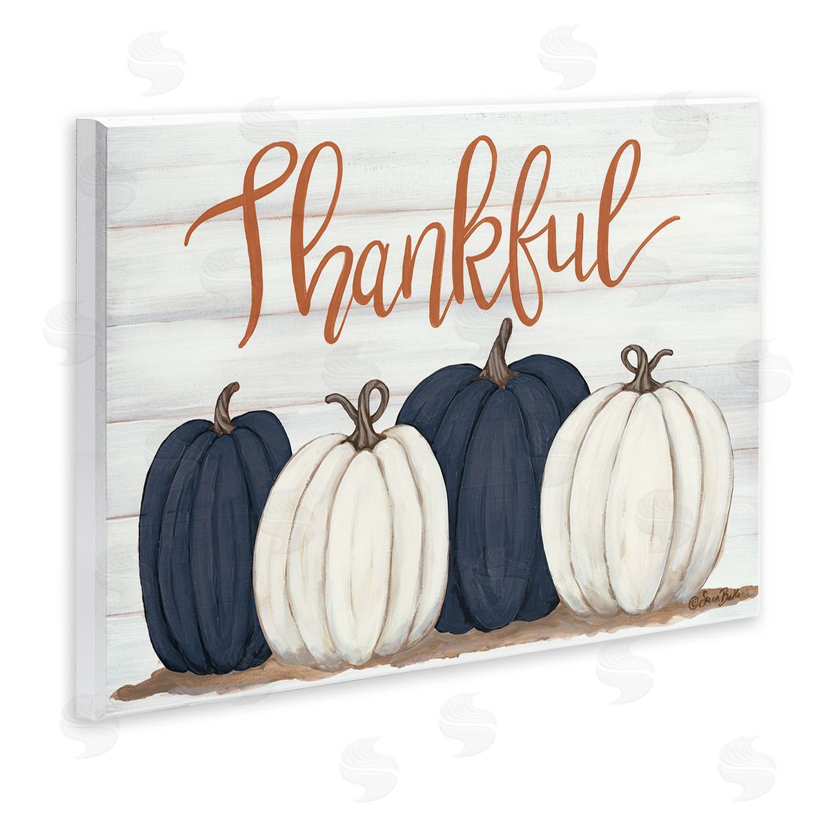 Thankful Greeting with Pumpkins Wood Plaque Wall Art, Home Decor by Sarah Baker