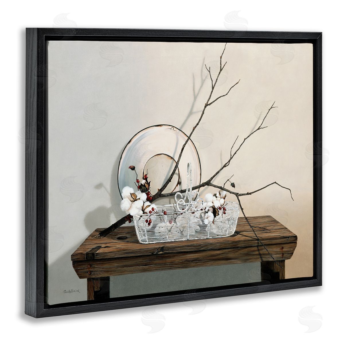 Winter Farm Table Still Life Black Floating Frame Canvas Wall Art, Home Decor by Cecile Baird
