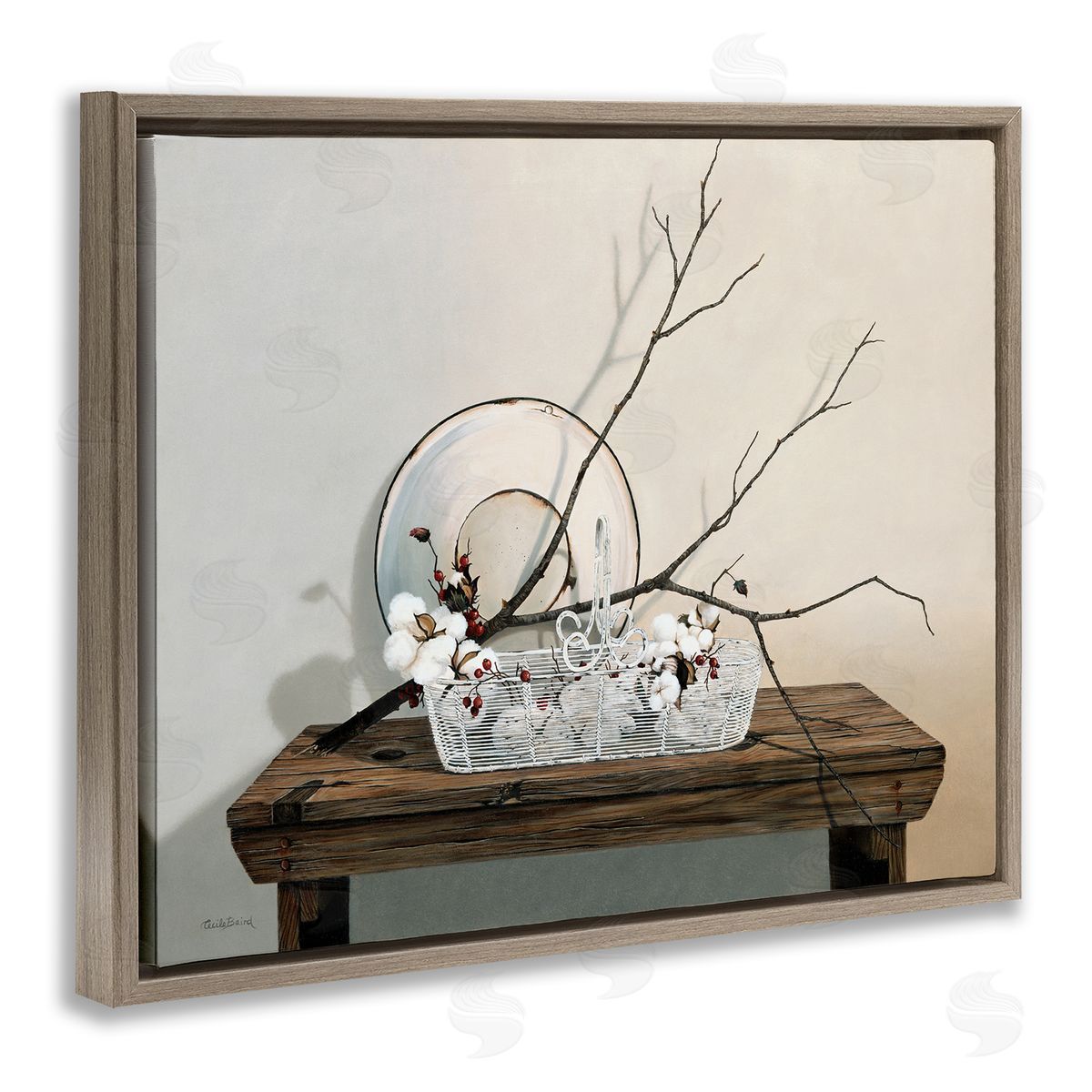 Winter Farm Table Still Life Brown Floating Frame Canvas Wall Art, Home Decor by Cecile Baird