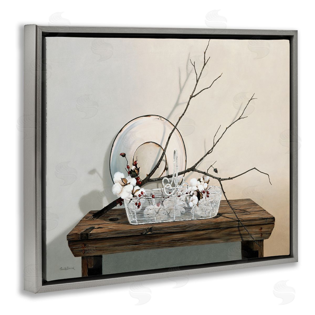 Winter Farm Table Still Life Grey Floating Frame Canvas Wall Art, Home Decor by Cecile Baird