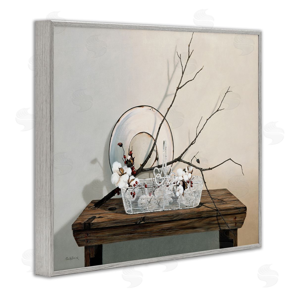 Winter Farm Table Still Life Grey Frame Print Wall Art, Home Decor by Cecile Baird