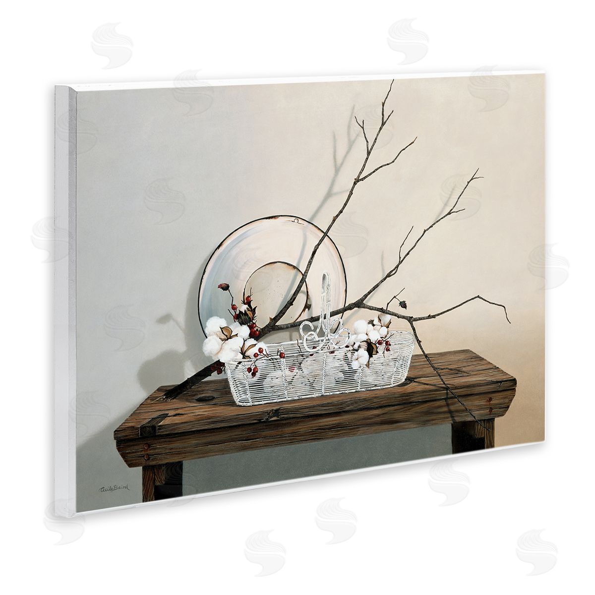 Winter Farm Table Still Life Wood Plaque Wall Art, Home Decor by Cecile Baird