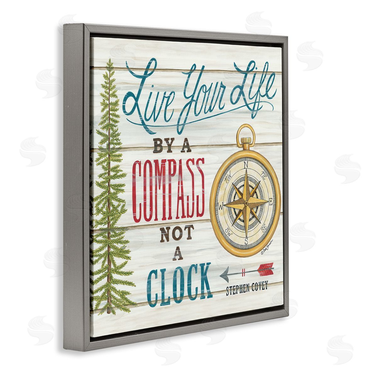 Live Life by a Compass Grey Floating Frame Canvas Wall Art, Home Decor by Deb Strain