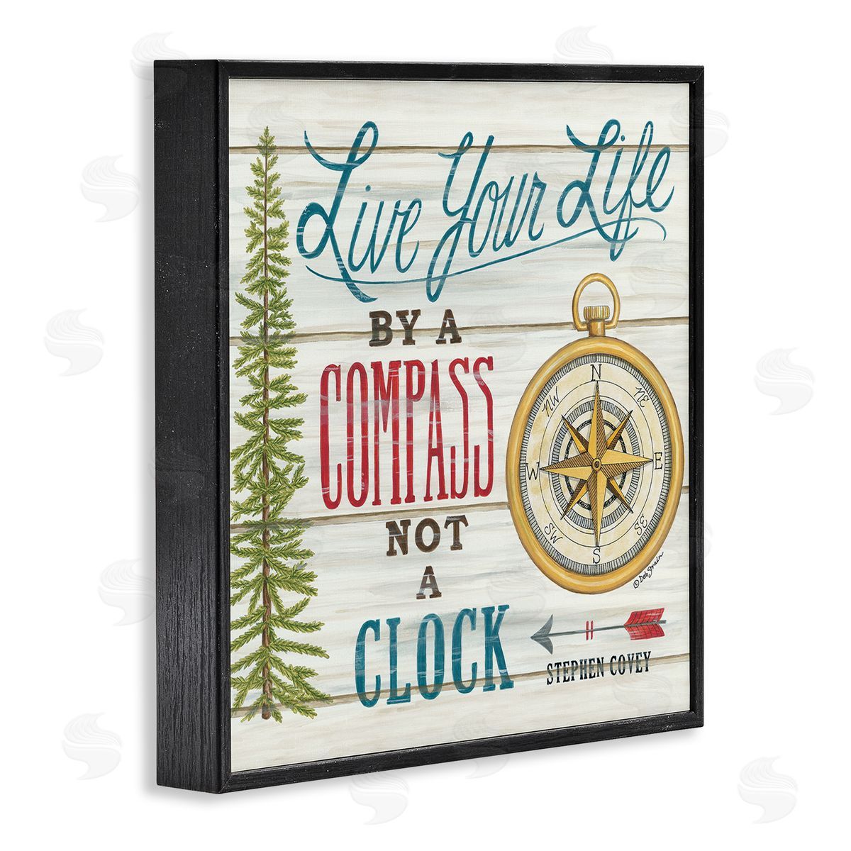 Live Life by a Compass Black Frame Print Wall Art, Home Decor by Deb Strain