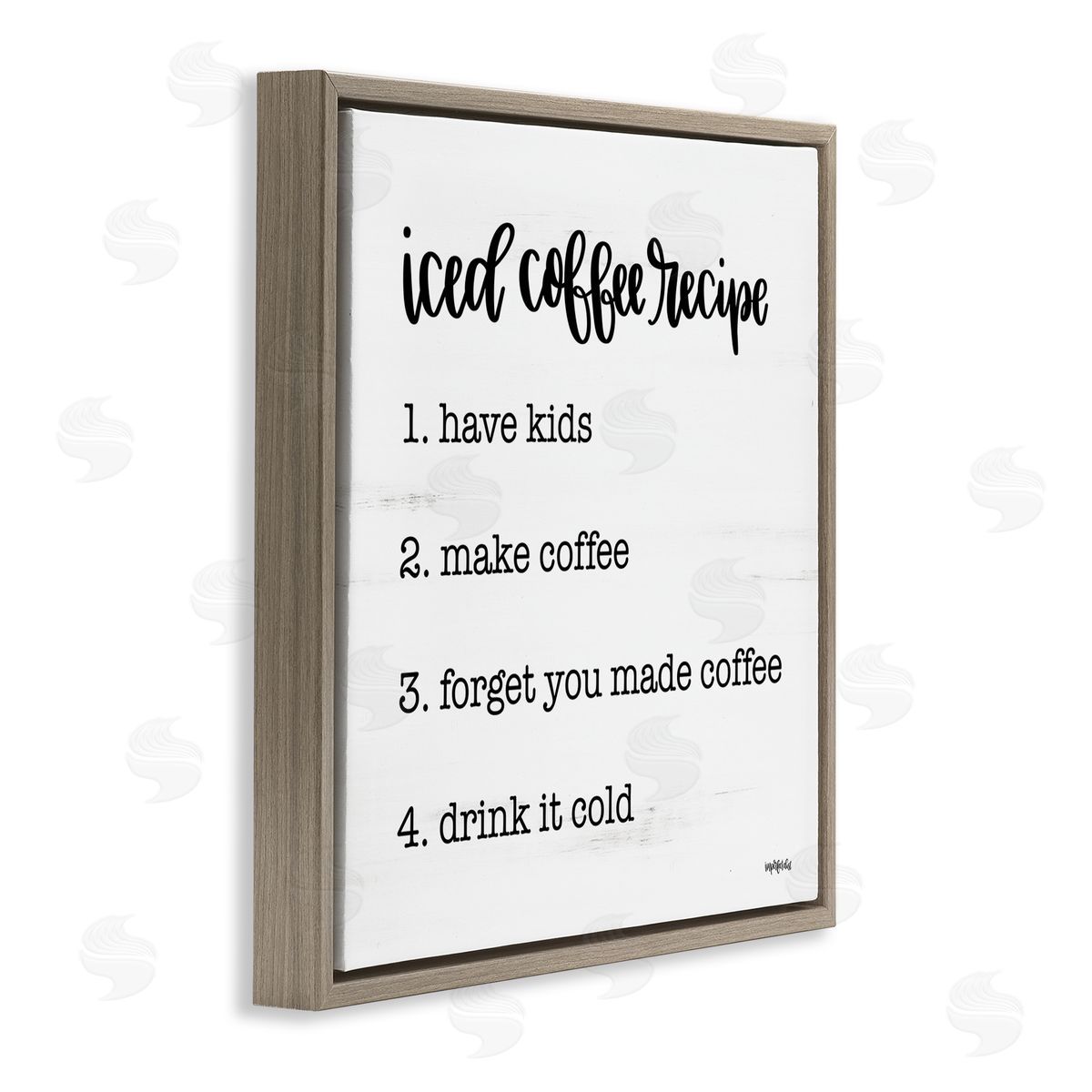 Funny Iced Coffee Recipe Brown Floating Frame Canvas Wall Art, Home Decor by Imperfect Dust