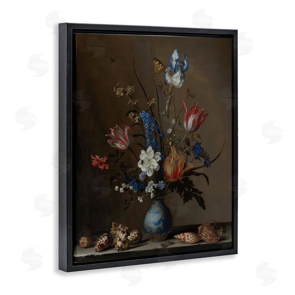 Flowers in a Wan-Li Vase Black Floating Frame Canvas Wall Art, Home Decor by Balthasar van der Ast