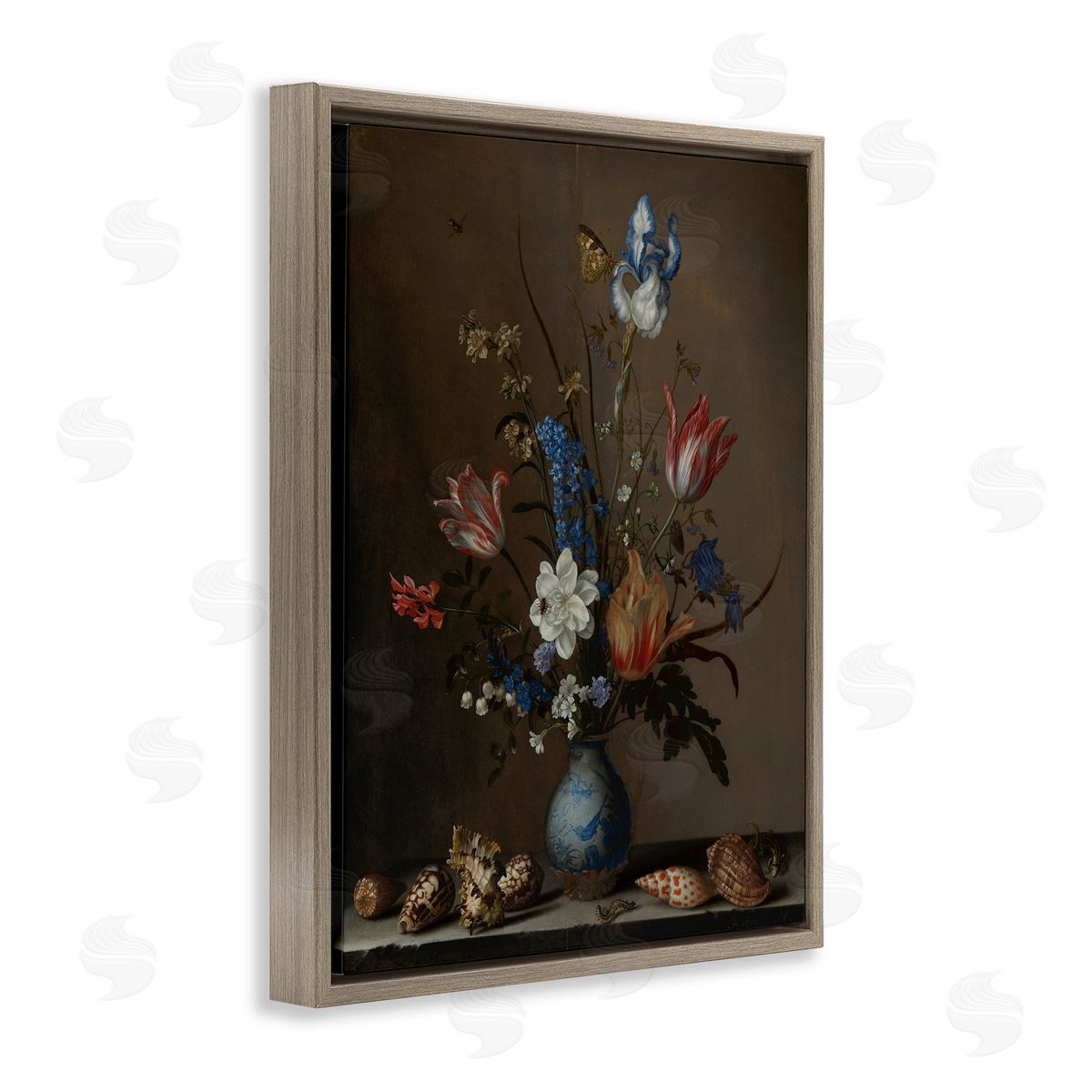 Flowers in a Wan-Li Vase Brown Floating Frame Canvas Wall Art, Home Decor by Balthasar van der Ast