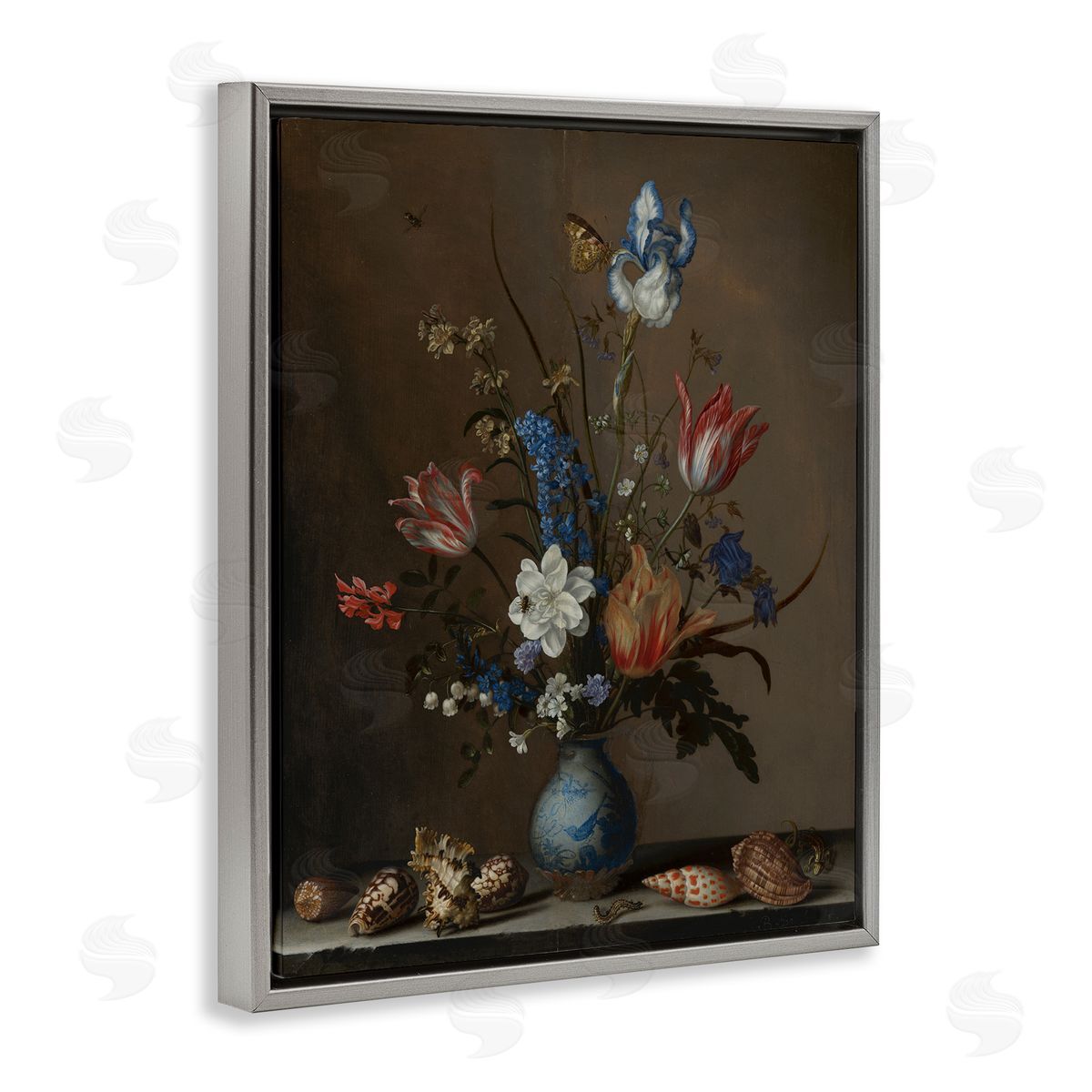 Flowers in a Wan-Li Vase Grey Floating Frame Canvas Wall Art, Home Decor by Balthasar van der Ast