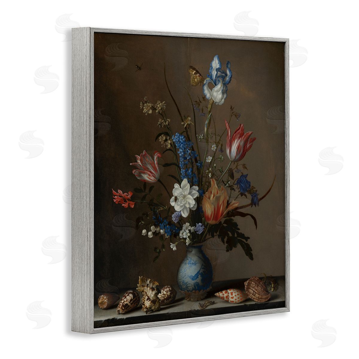 Flowers in a Wan-Li Vase Grey Frame Print Wall Art, Home Decor by Balthasar van der Ast