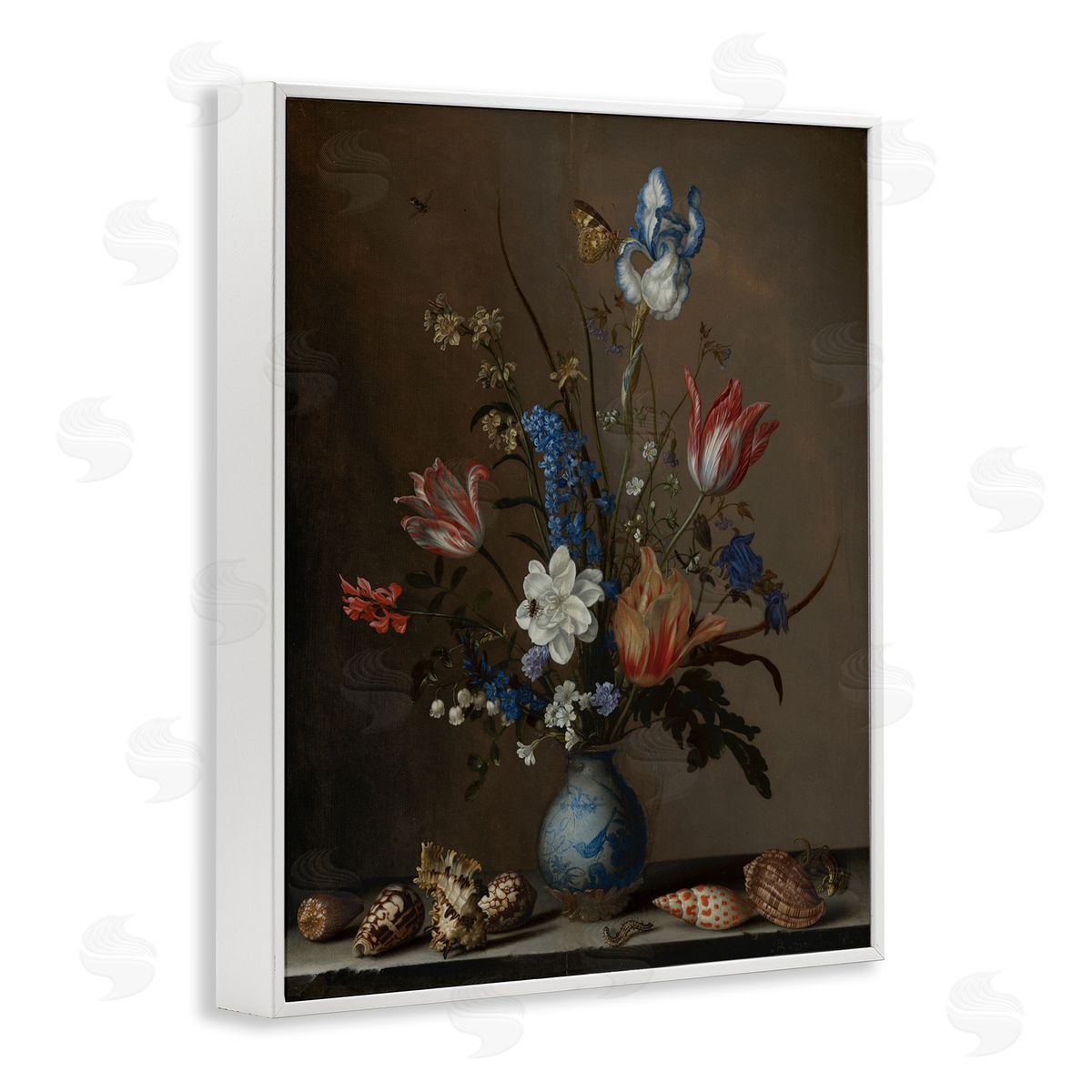 Flowers in a Wan-Li Vase White Frame Print Wall Art, Home Decor by Balthasar van der Ast