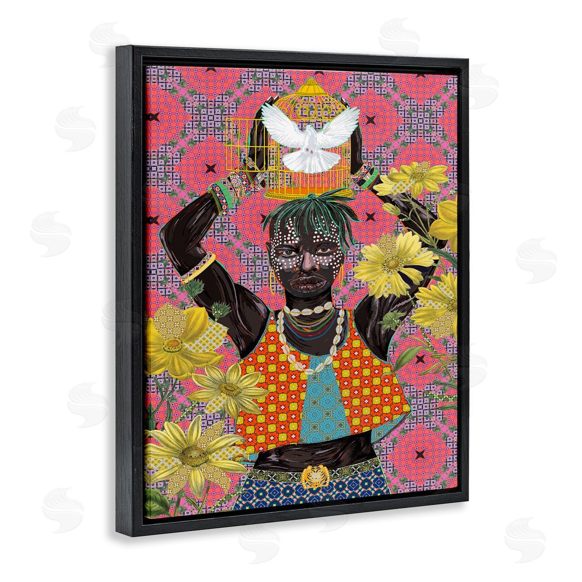 Releasing Doves Strong Male Black Floating Frame Canvas Wall Art, Home Decor by Sangita Bachelet
