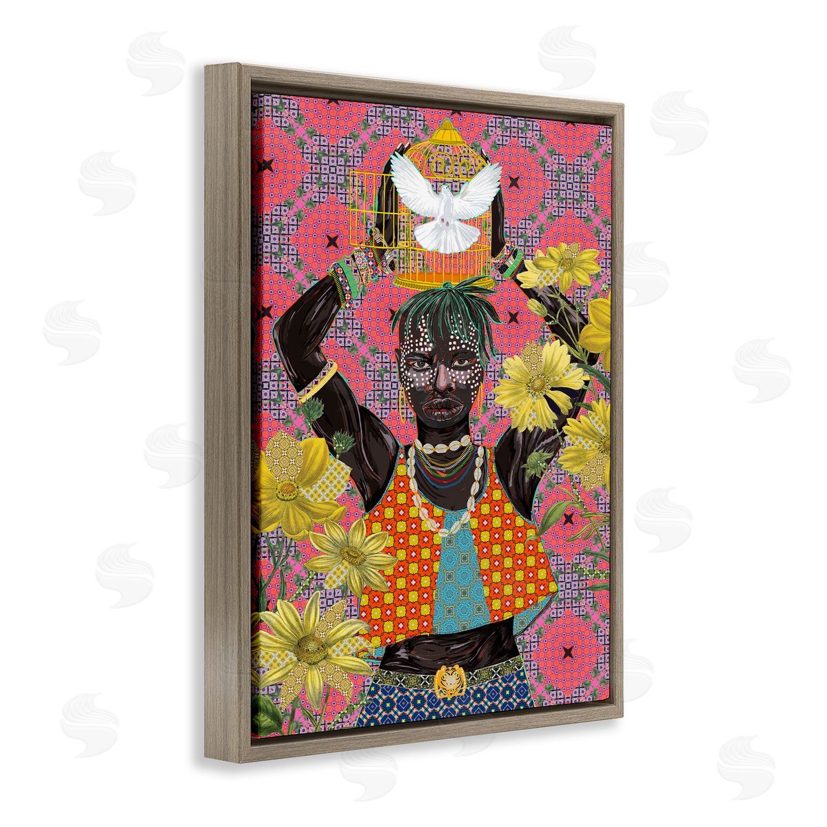 Releasing Doves Strong Male Brown Floating Frame Canvas Wall Art, Home Decor by Sangita Bachelet