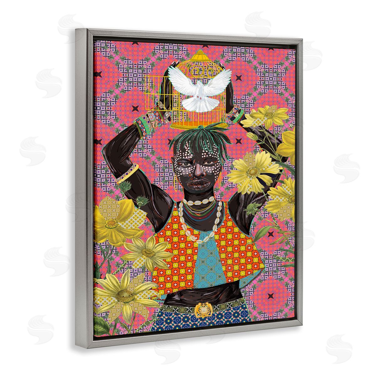 Releasing Doves Strong Male Grey Floating Frame Canvas Wall Art, Home Decor by Sangita Bachelet