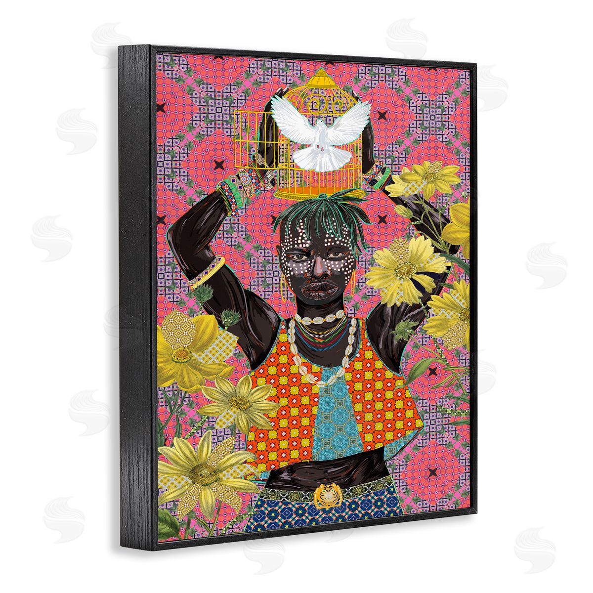 Releasing Doves Strong Male Black Frame Print Wall Art, Home Decor by Sangita Bachelet