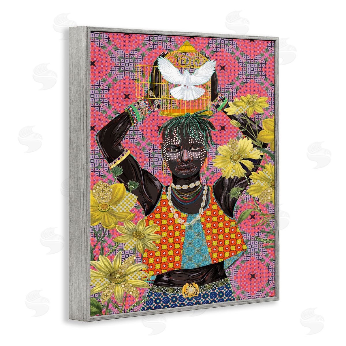 Releasing Doves Strong Male Grey Frame Print Wall Art, Home Decor by Sangita Bachelet