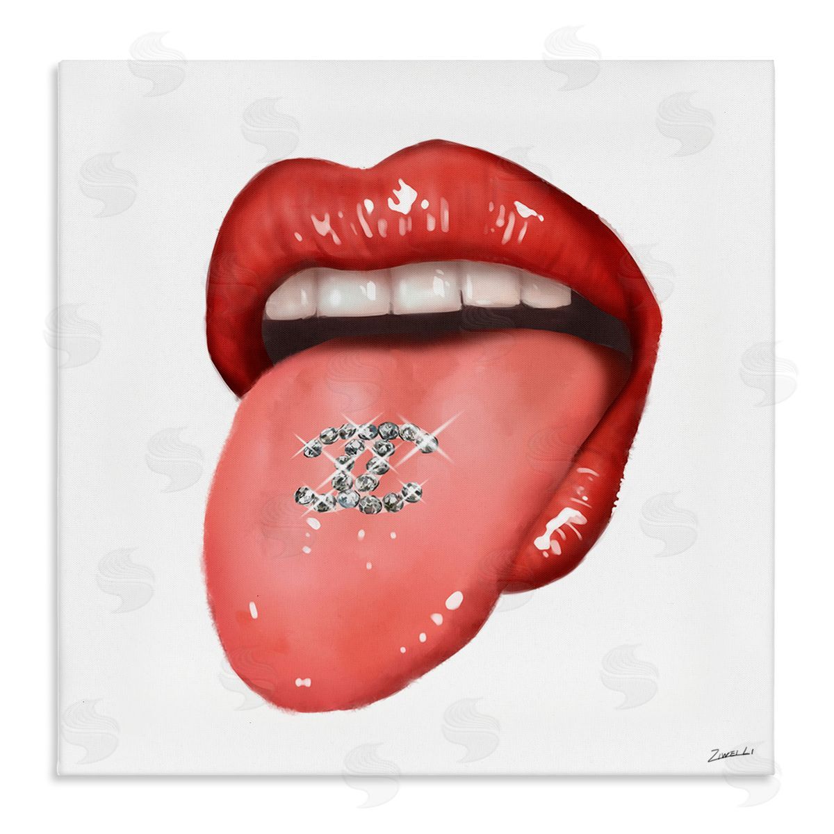 Glam Tongue Out Red Lips Canvas Wall Art, Home Decor by Ziwei Li