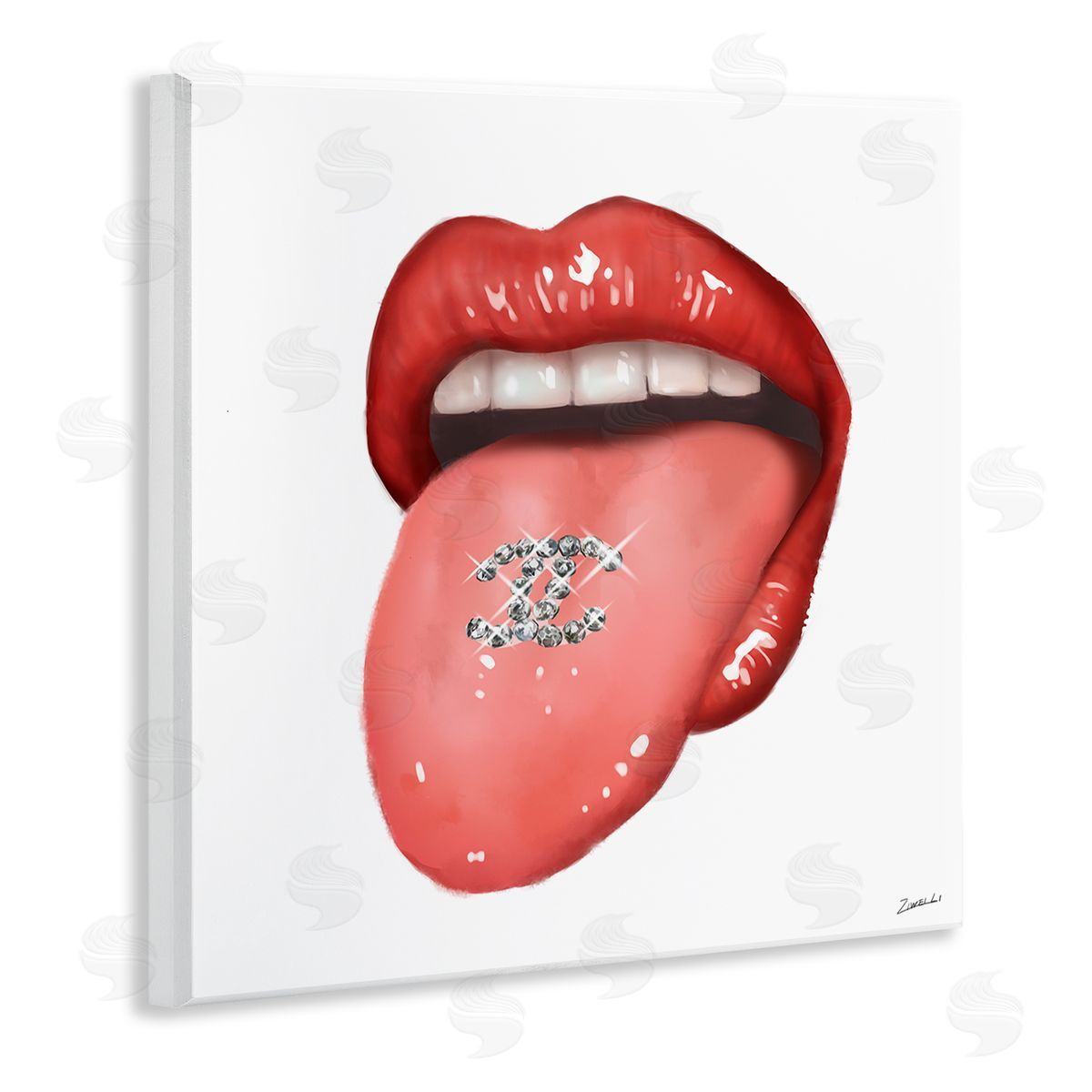 Glam Tongue Out Red Lips Wood Plaque Wall Art, Home Decor by Ziwei Li