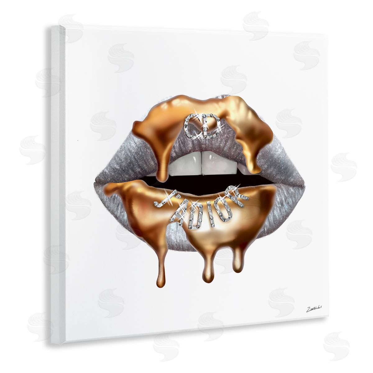 Grey Lip Gold Drip Fashion Wood Plaque Wall Art, Home Decor by Ziwei Li