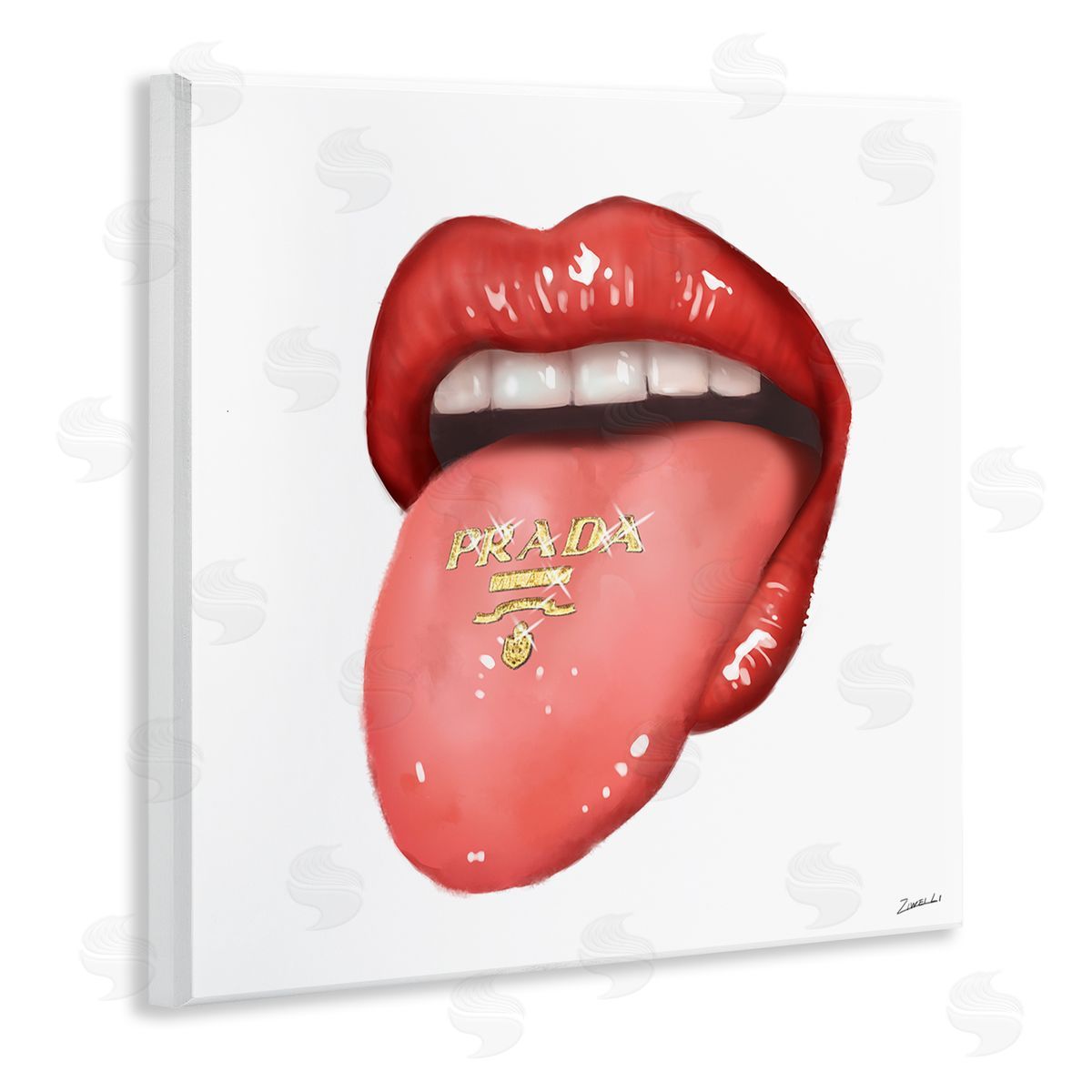 Fashion Red Lips with Tongue Wood Plaque Wall Art, Home Decor by Ziwei Li