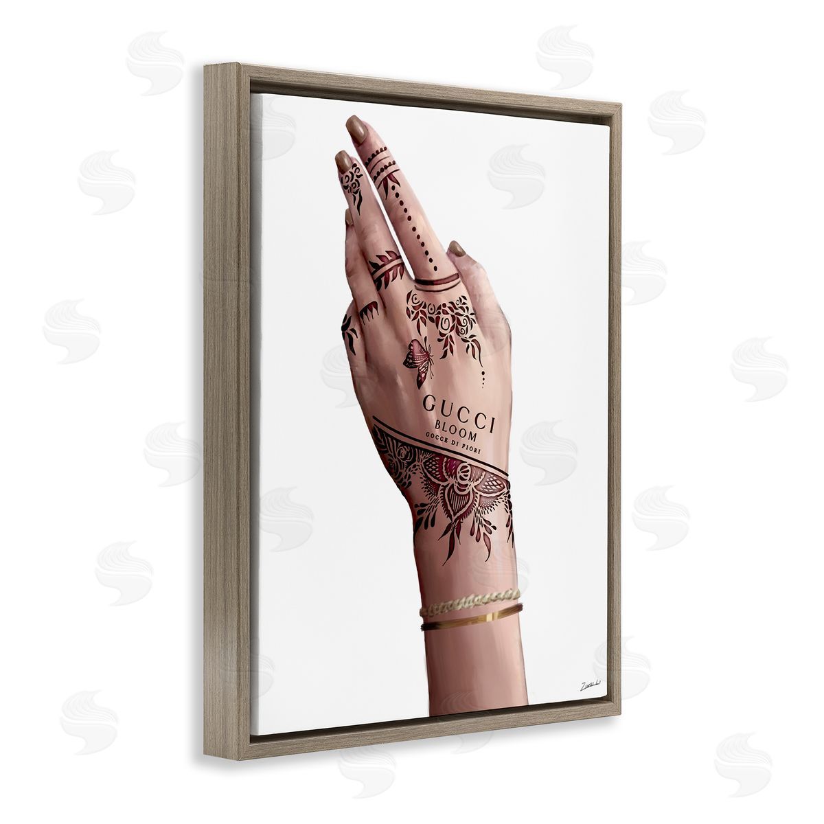 Fashion Henna Tattoo Hand Brown Floating Frame Canvas Wall Art, Home Decor by Ziwei Li