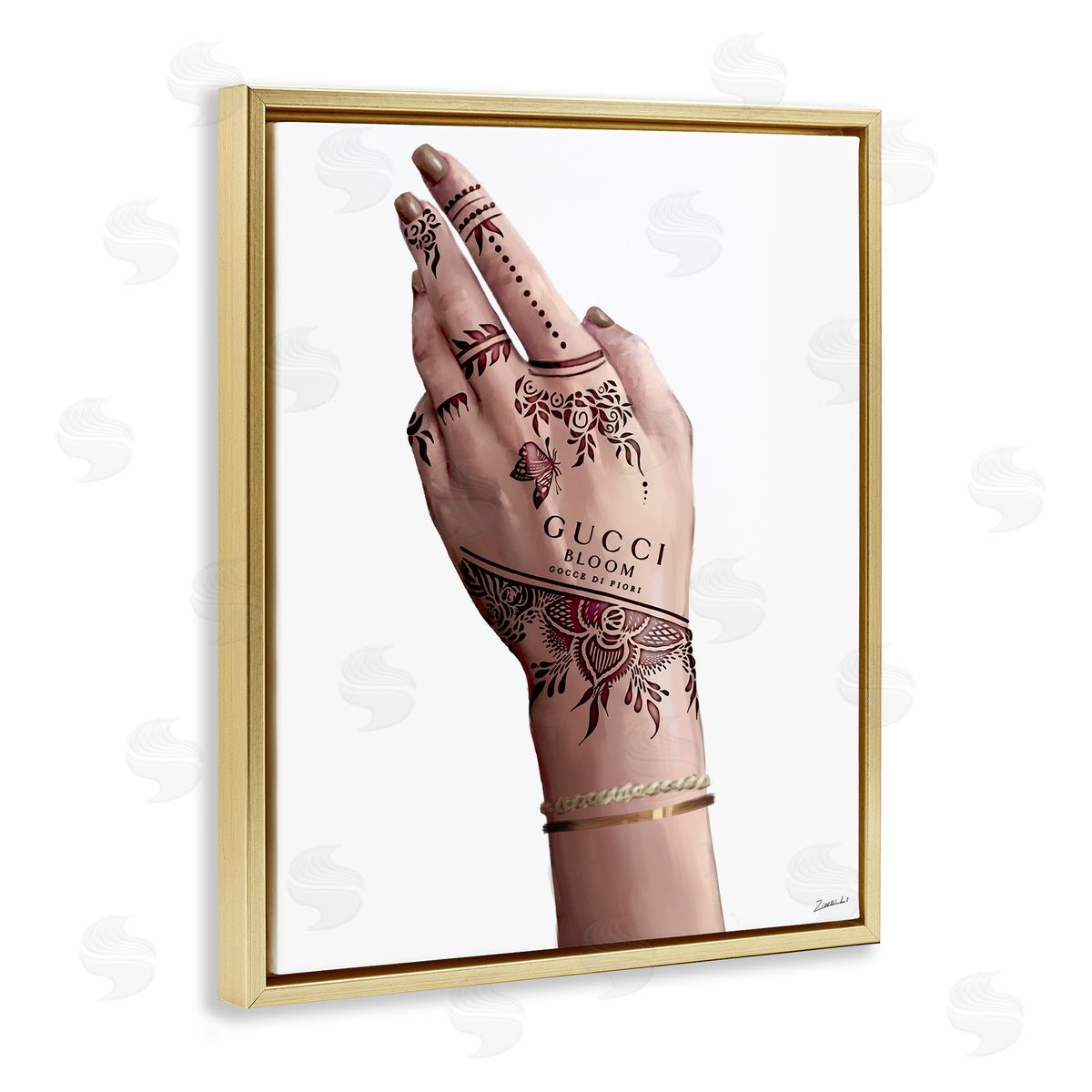 Fashion Henna Tattoo Hand Gold Floating Frame Canvas Wall Art, Home Decor by Ziwei Li