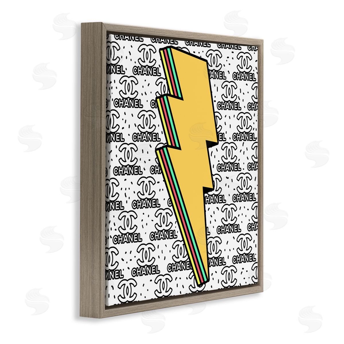 Lightning Bolt with Fashion Pattern Brown Floating Frame Canvas Wall Art, Home Decor by Ziwei Li