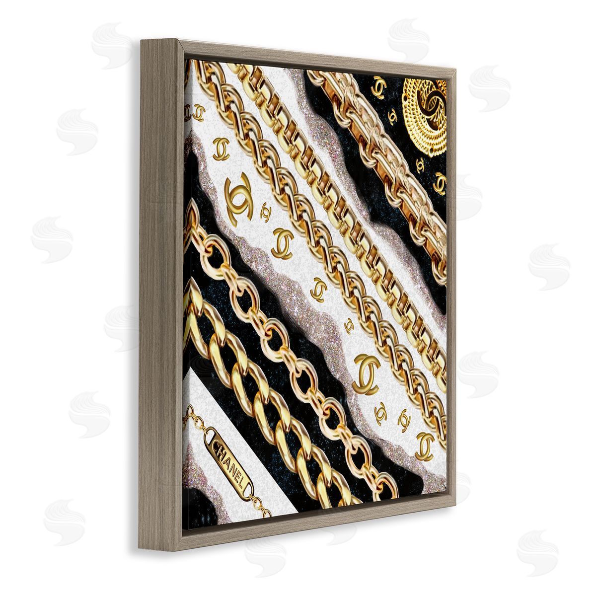 Fashion Chains and Glam Pattern Brown Floating Frame Canvas Wall Art, Home Decor by Ziwei Li