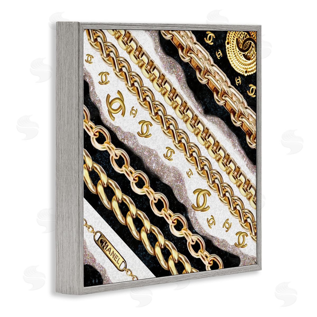 Fashion Chains and Glam Pattern Grey Frame Print Wall Art, Home Decor by Ziwei Li