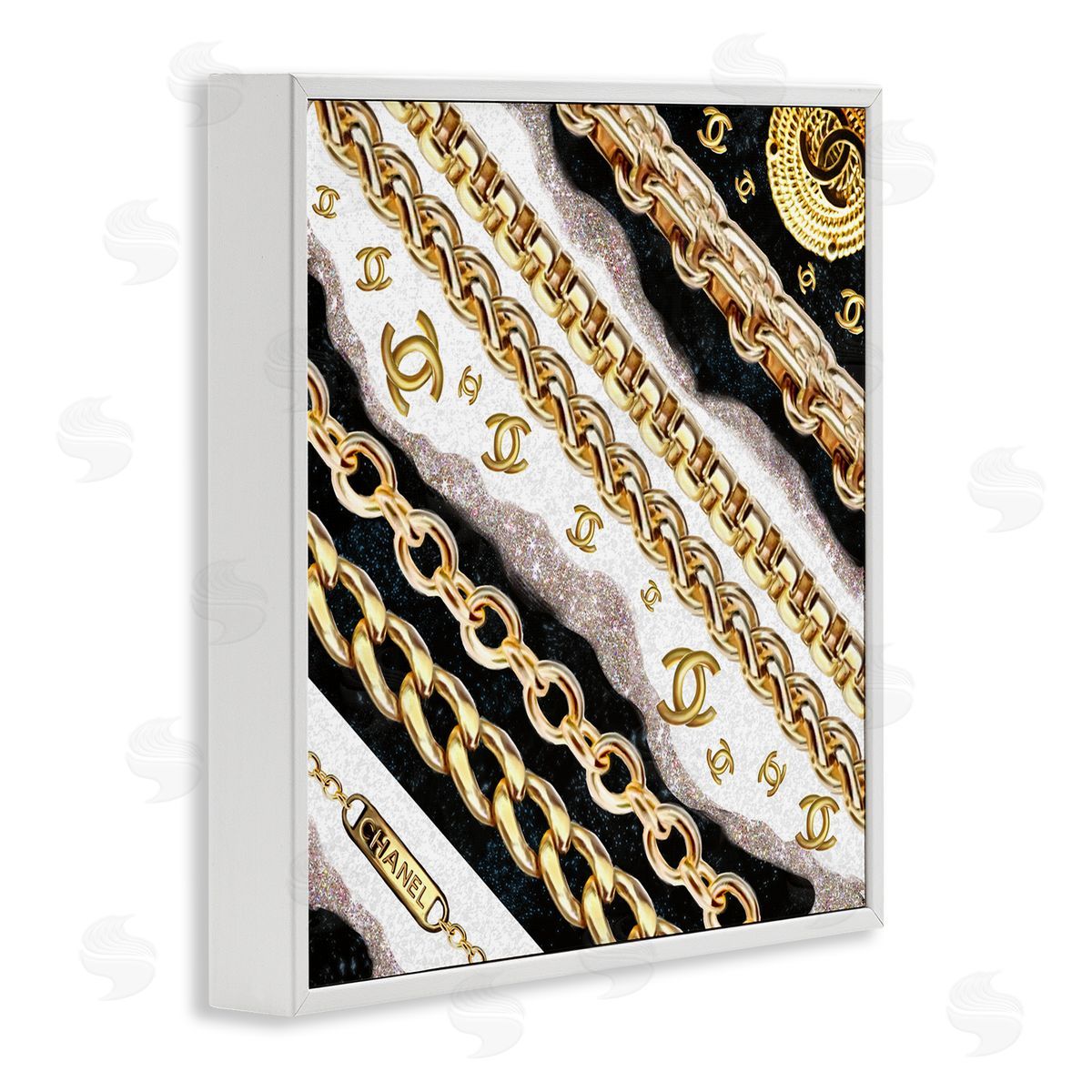 Fashion Chains and Glam Pattern White Frame Print Wall Art, Home Decor by Ziwei Li