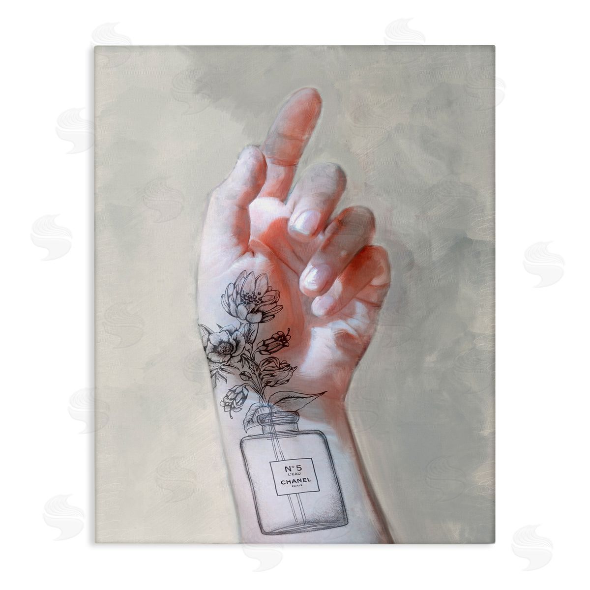 Hand Pose with Fashion Florals Canvas Wall Art, Home Decor by Ziwei Li