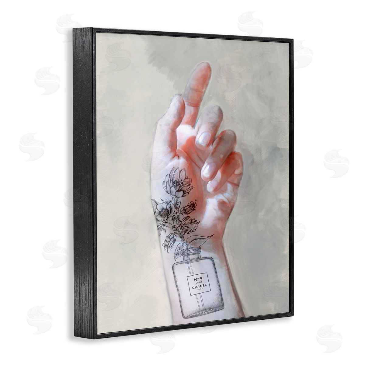 Hand Pose with Fashion Florals Black Frame Print Wall Art, Home Decor by Ziwei Li
