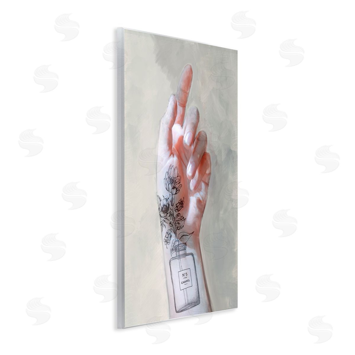 Hand Pose with Fashion Florals Wood Plaque Wall Art, Home Decor by Ziwei Li